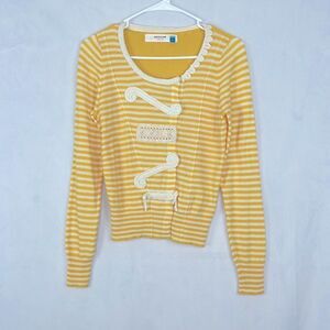 Anthropologie Sparrow Loose Lines Yellow/White Sweater. Size Small